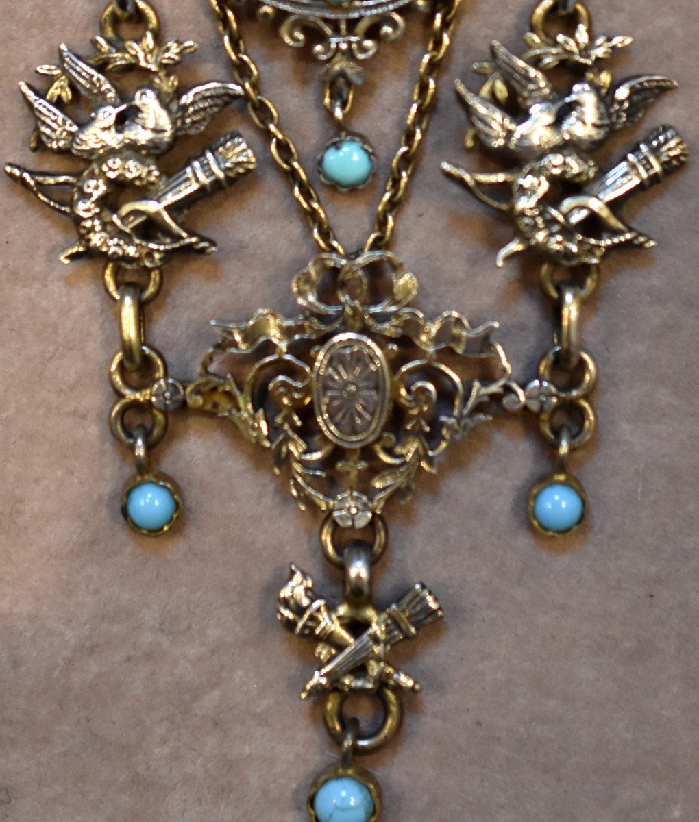 Broche Monogramme en argent, émail et turquoises du XVIIIème siècle-photo-1