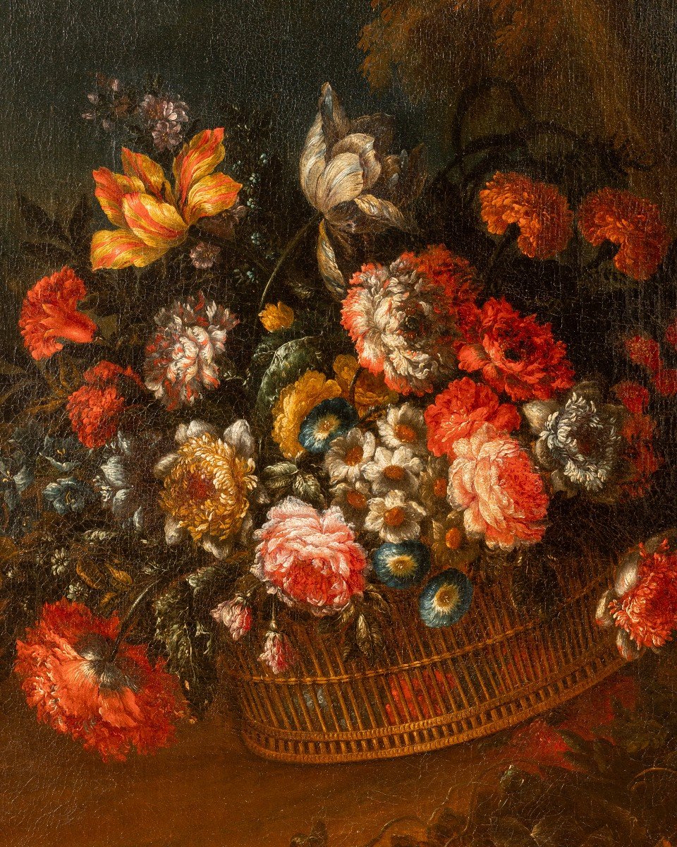 Jean-baptiste Bosschaert (1667 - 1746) - Basket Of Flowers In A Landscape-photo-2