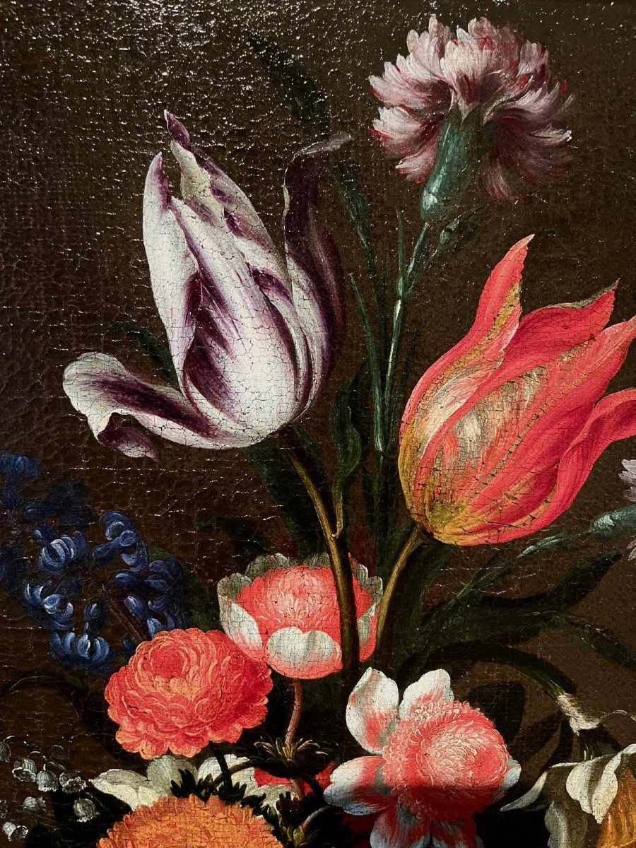 Bartolomeo Ligozzi (1620 - 1695) - Bouquet Of Flowers In A Glass Vase.-photo-3