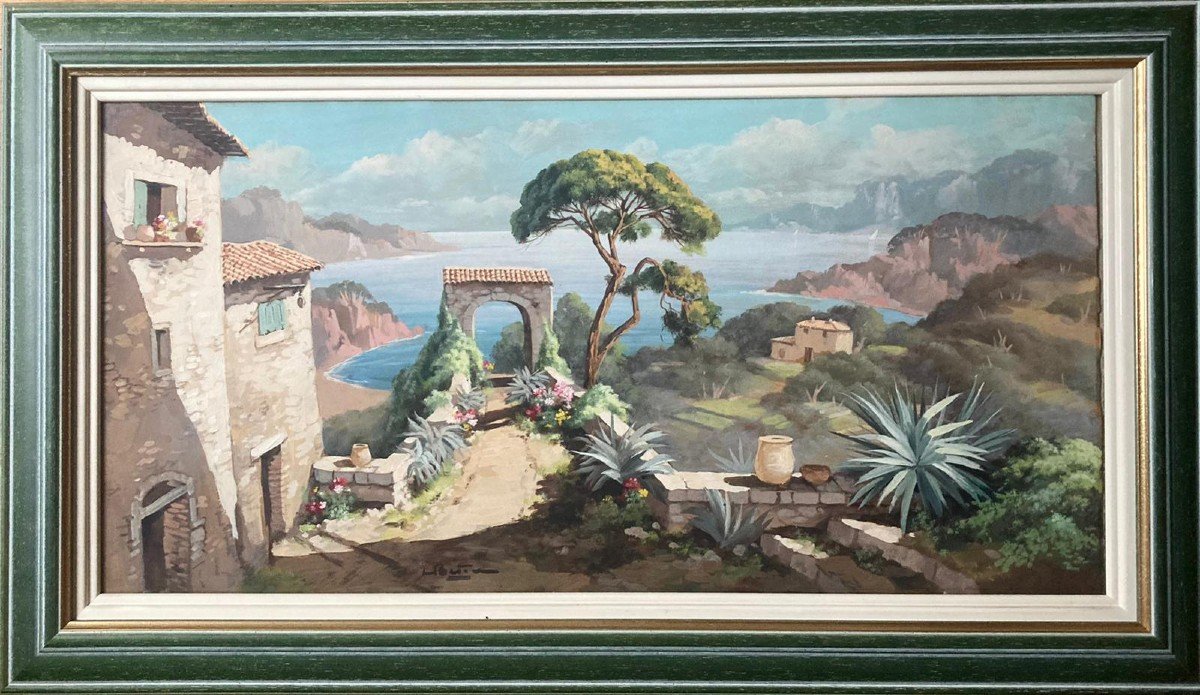 Paysage Méditerranéen  - Gouache Signée L.betin -photo-2