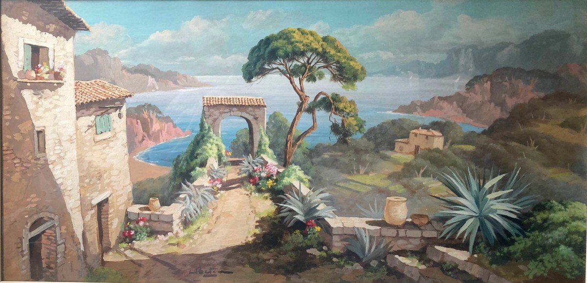 Paysage Méditerranéen  - Gouache Signée L.betin 