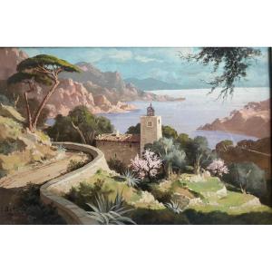 Mediterranean Landscape - Gouache Signed L.betin 