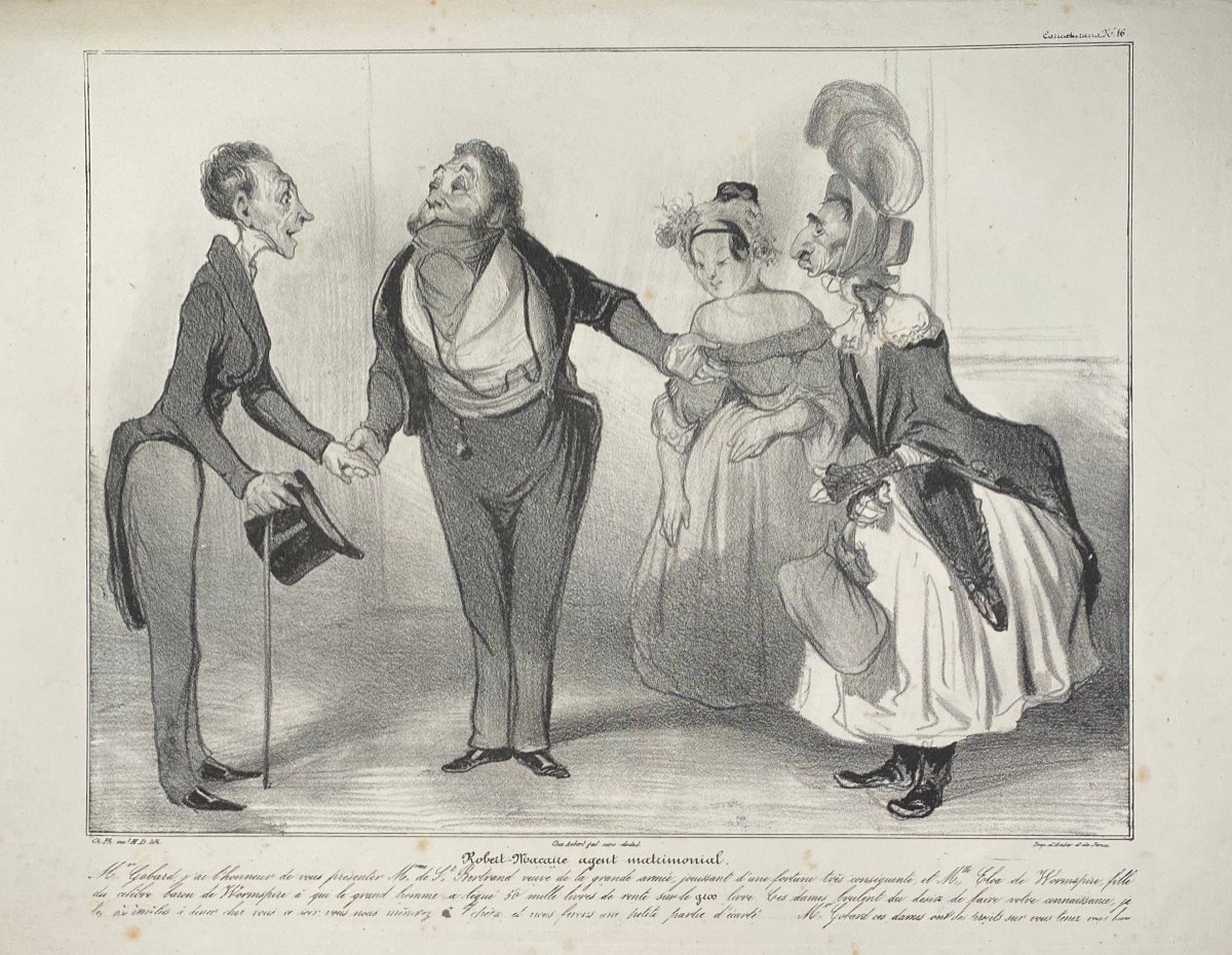 Daumier Lithograph: Robert Macaire Matrimonial Agent