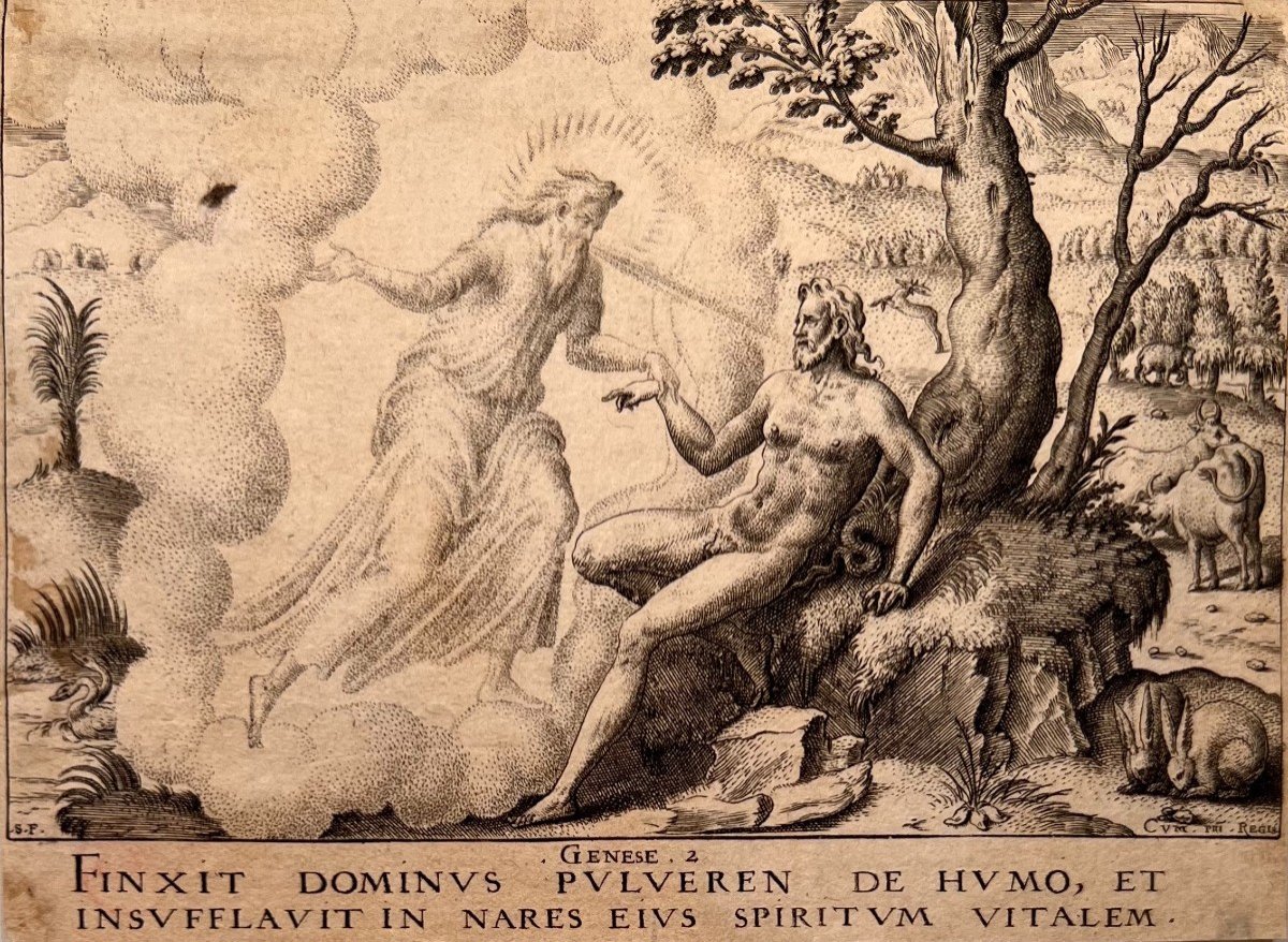 16th Century Engraving By Delaune: The Creation Of Adam