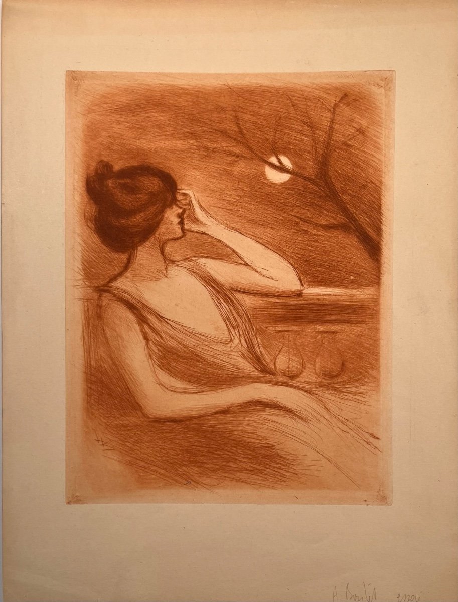 Boutet Drypoint: Elegant In The Moonlight