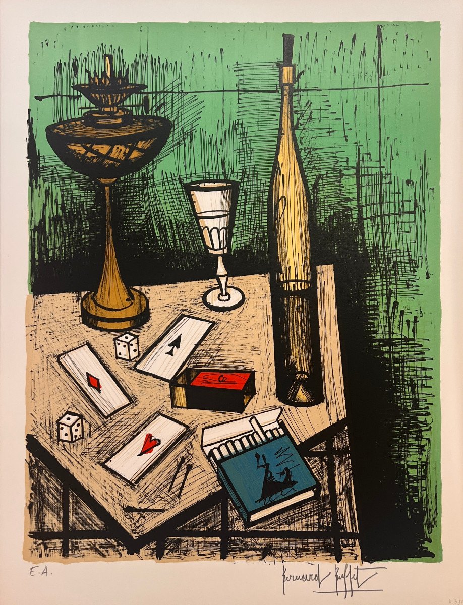 Lithographie Signée De Bernard Buffet : Les Trois As