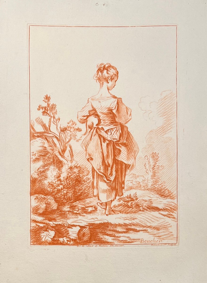 Pair Of 18th Century Sanguine Engravings After Boucher: The Young Shepherds-photo-2