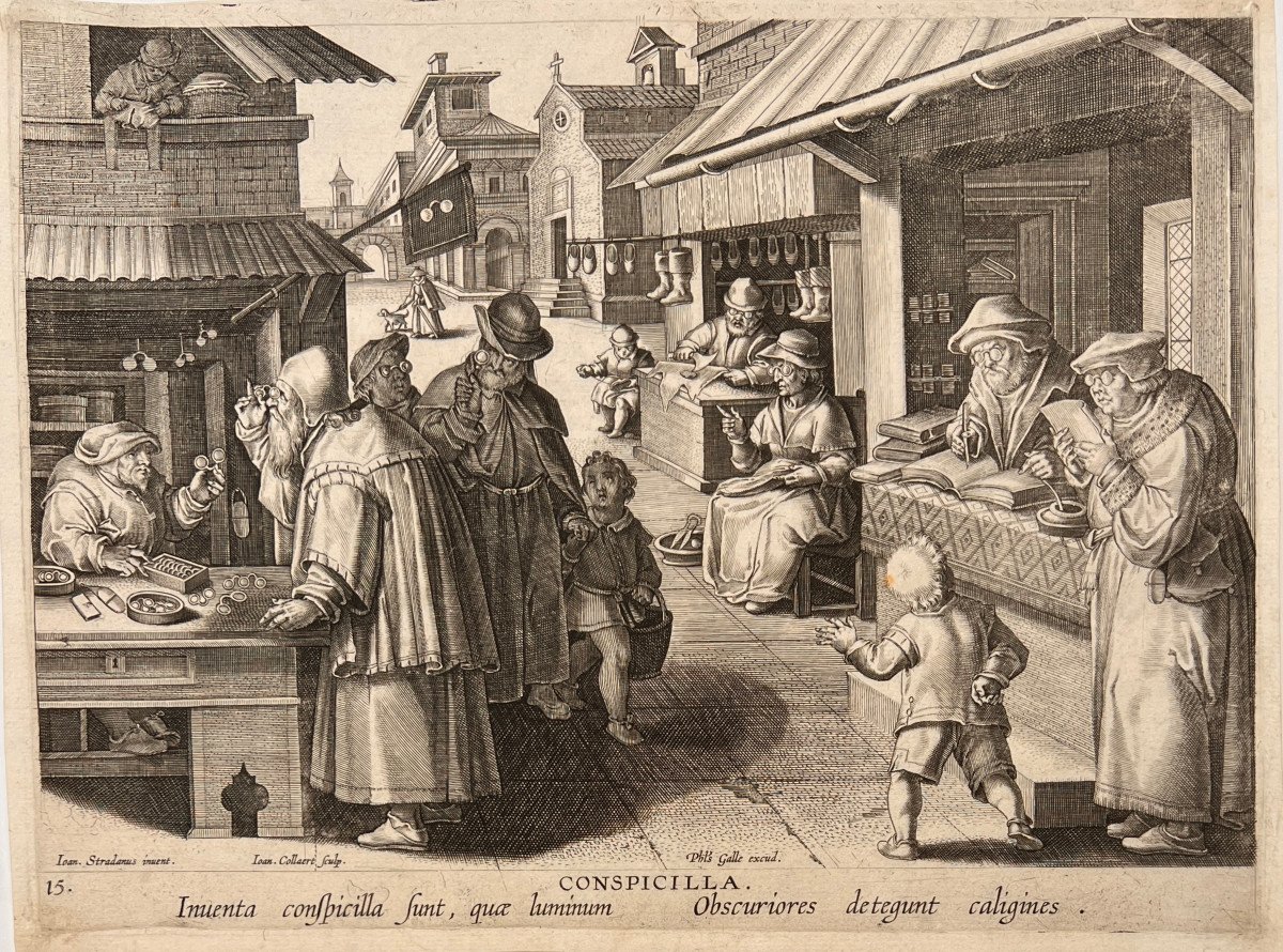 16th Century Engraving By Collaert After Stradan: Conspicilla Or The Invention Of Glasses