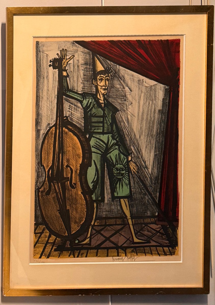 Framed, Signed And Numbered Lithograph By Bernard Buffet: Cellist Clown