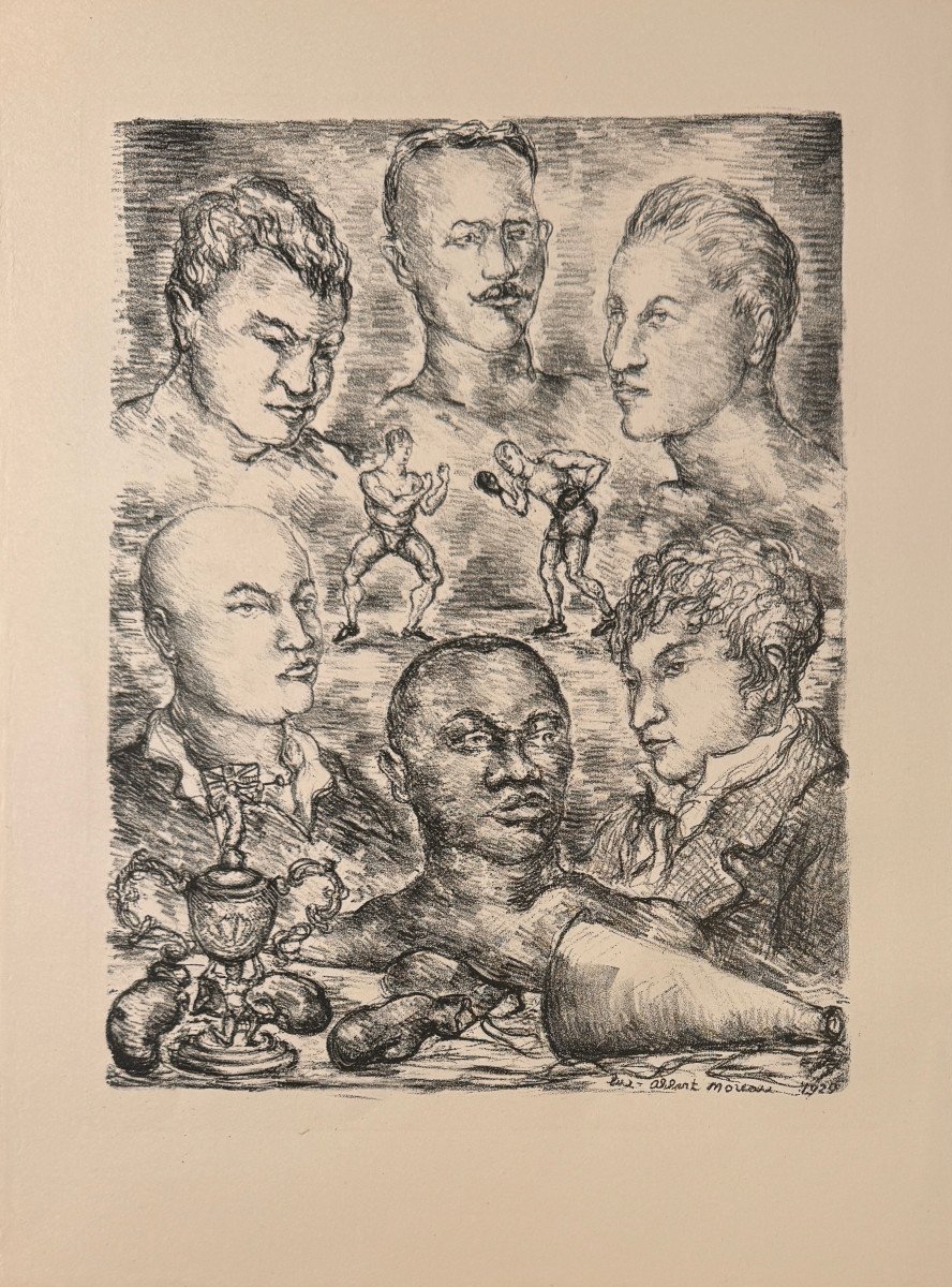 Lithograph By Moreau: Portraits Of Boxers 