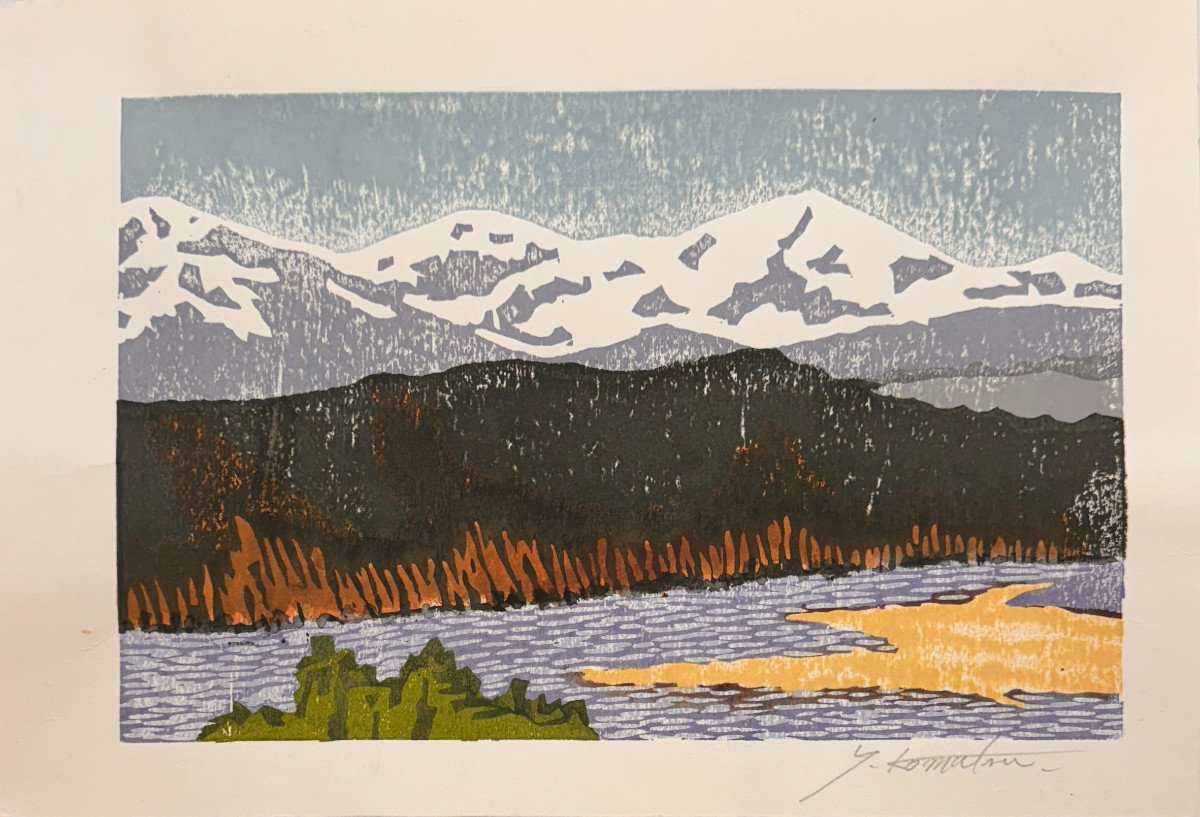 Japanese Print By Komatsu: Lake And Mountains