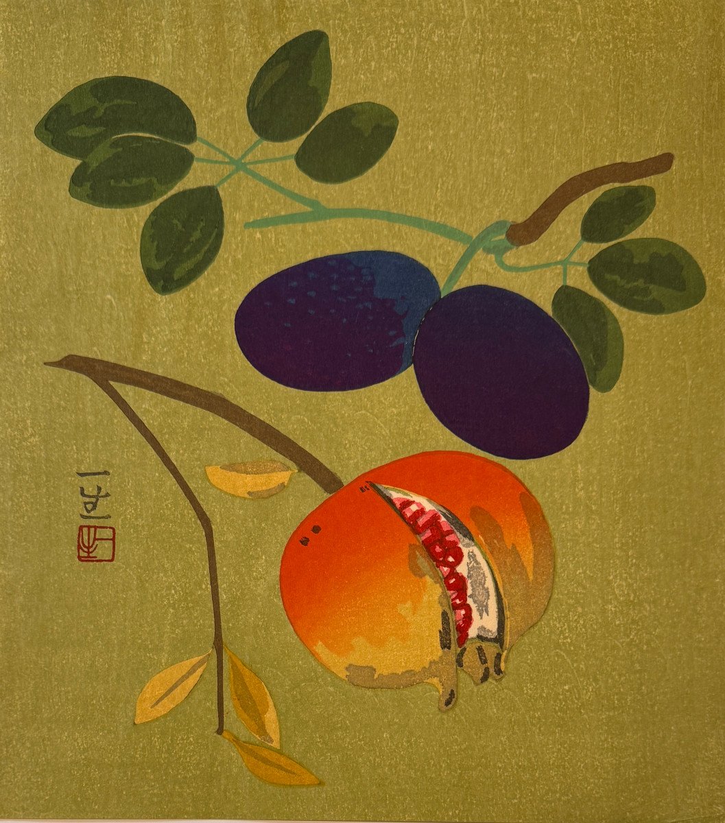 Japanese Print: Pomegranate And Plums