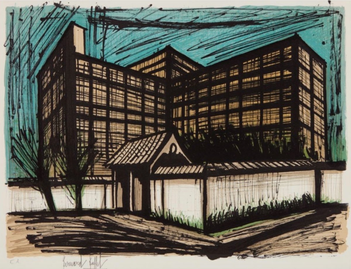 Lithographie Originale Signée De Bernard Buffet : L Hôtel Fujita à Kyoto