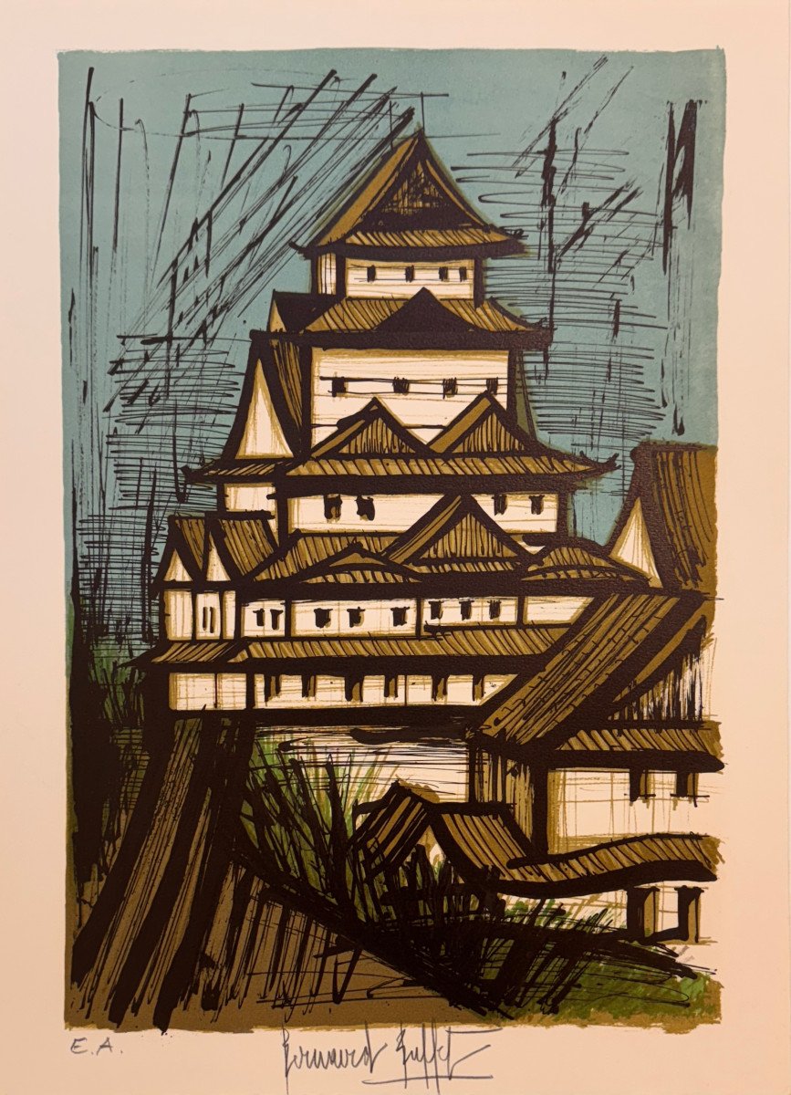 Original Signed Lithograph By Bernard Buffet: The Castle Of Nagoya