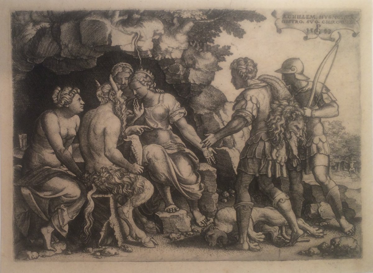 Gravure De Georg Pencz : Thetis Et Chiron 