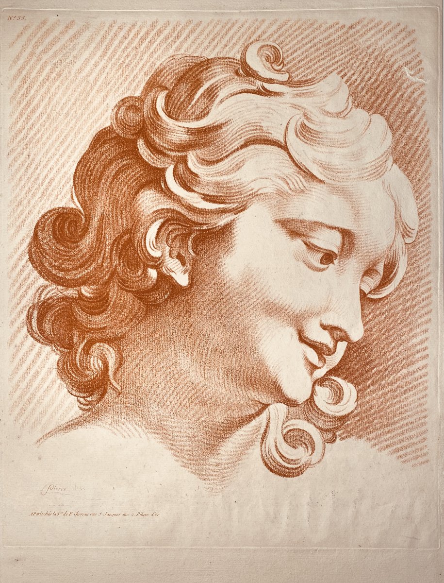 Engraving XVIII In Red Chalk: "head Of A Woman, Life Size"