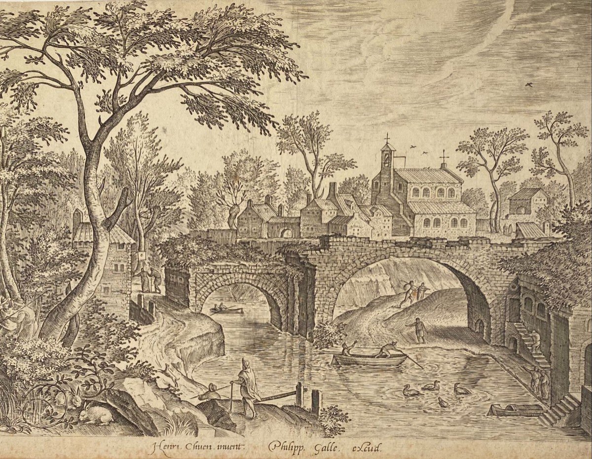 Estampe XVIè d'Après Hendrick Van Cleve : Paysage Et Ruines