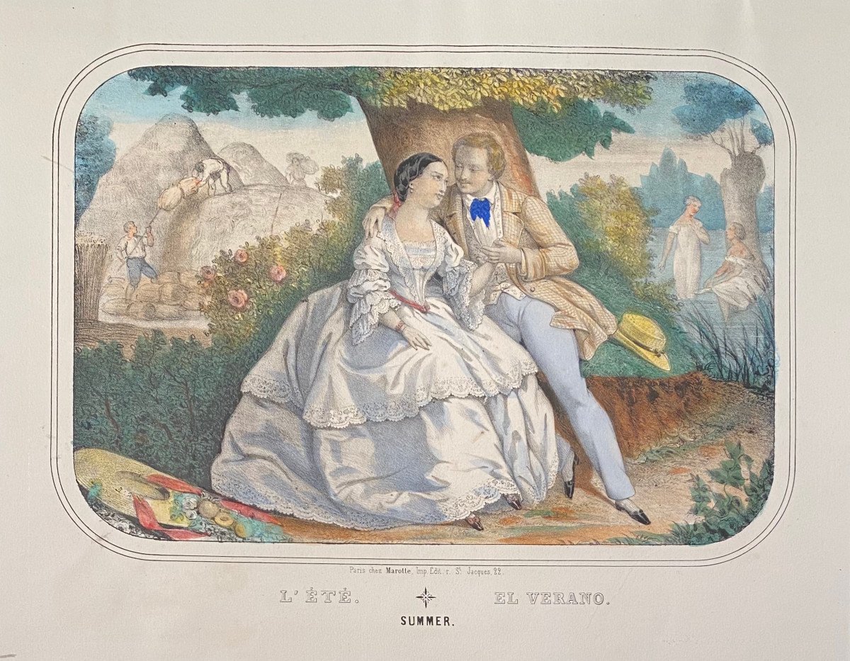 Les Quatre Saisons : Suite Complète De Lithographies XIXè En Coloris d'Epoque-photo-3