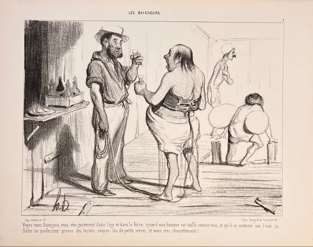 Lithographie Sur Blanc De Daumier De La Suite  : Les Baigneurs