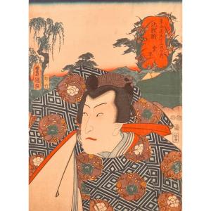 Estampe Japonaise De Kunisada (toyokuni III Dit) : Bando Takeja Buro I Dans Le Rôle De Narihira