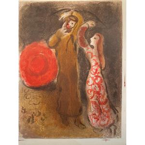 Lithographie De Chagall : Rencontre De Ruth Et Booz