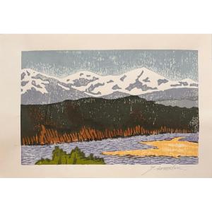 Japanese Print By Komatsu: Lake And Mountains