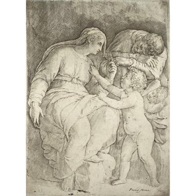 Old Print By Giovanni-battista Franco: The Holy Family