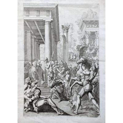 XVIIth Print After Carracci: Badvila Or Totila In Front Of Saint Benoit