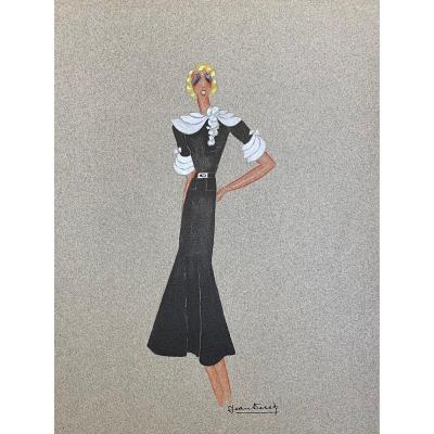 Aquarelle De Jean Dessès : Projet De Robe Pour Mistinguett 