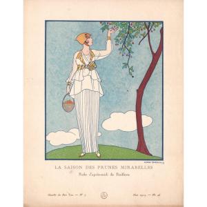 Pochoir De Georges Barbier : La Saison Des Prunes Mirabelles, Robe d'Apres-midi De Redfern