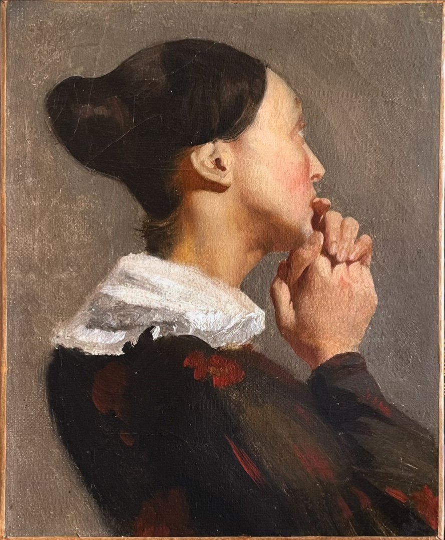 Femme Aux Mains Jointes - école Française Vers 1840-1850 