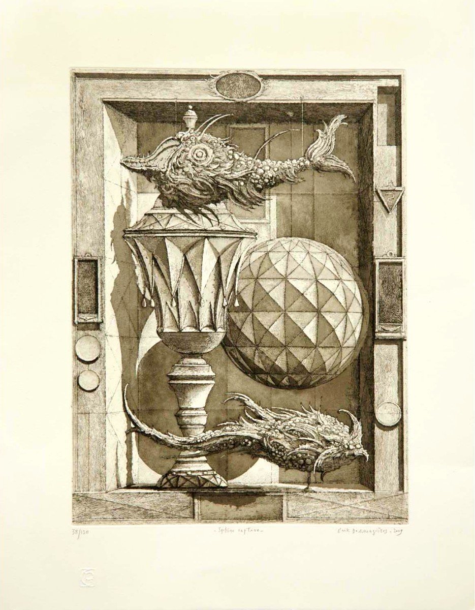 Erik Desmazières - Captive Sphere - Etching And Aquatint - 2010 - Cabinet Of Curiosities-photo-2