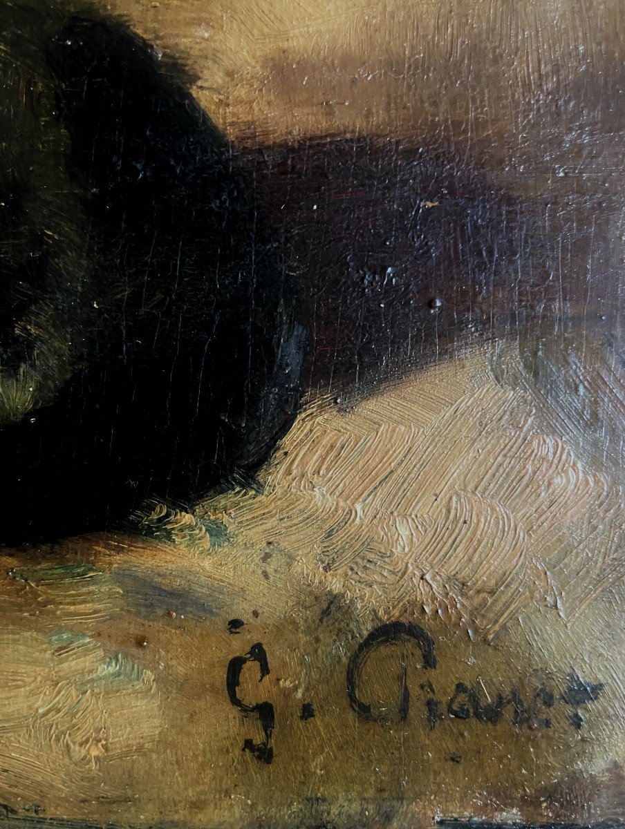 Chaton Endormi - Gustave Chanet (1862-1938) - Huile Sur Panneau - chat-photo-4