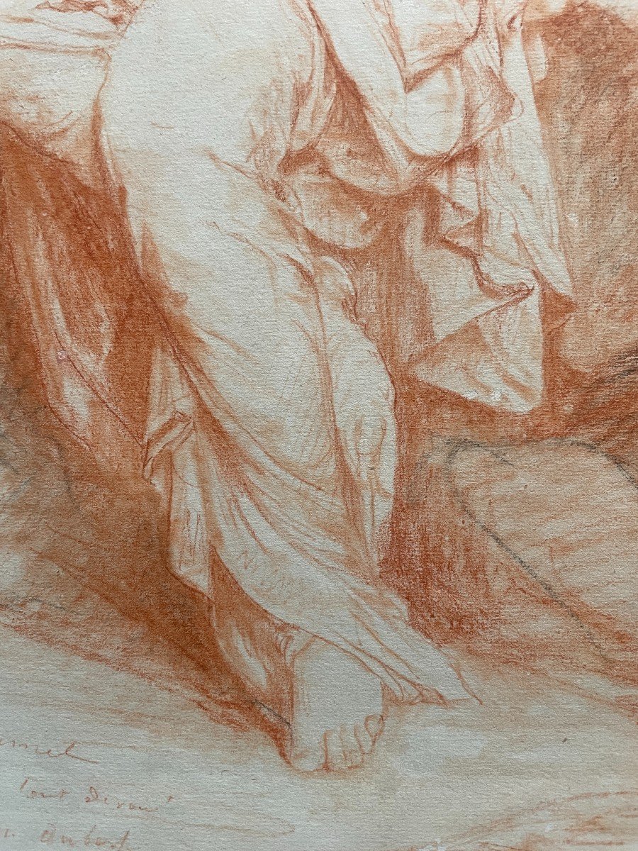 Jean-ernest Aubert (1824-1906) Sappho - 1874 - Red Chalk Drawing-photo-3