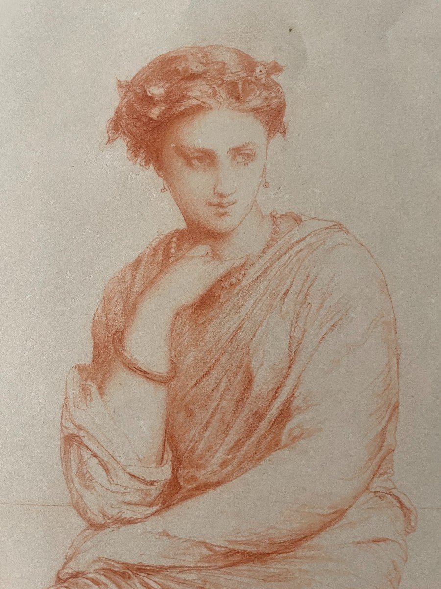 Jean-ernest Aubert (1824-1906) Sappho - 1874 - Red Chalk Drawing-photo-4