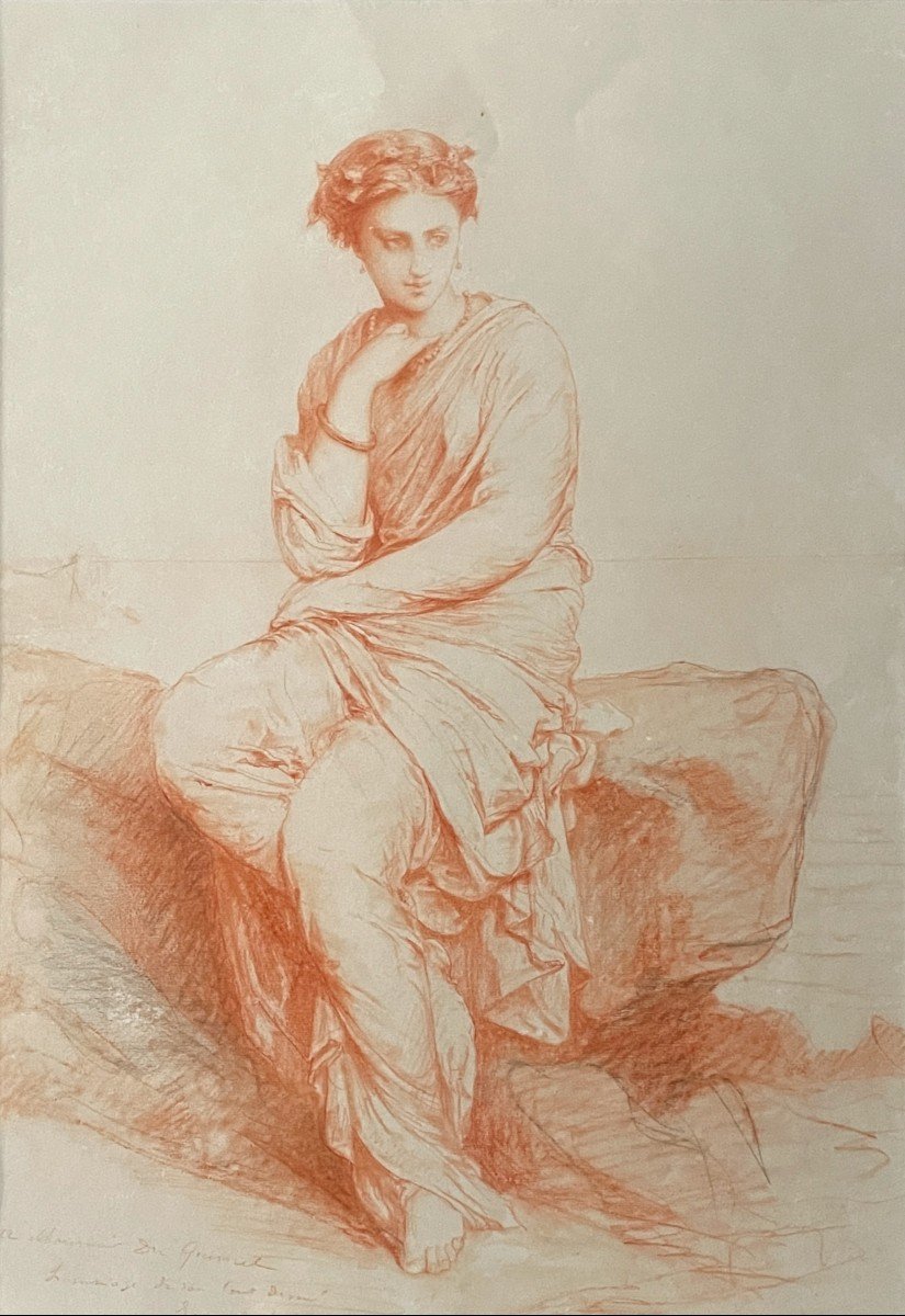 Jean-ernest Aubert (1824-1906) Sappho - 1874 - Red Chalk Drawing