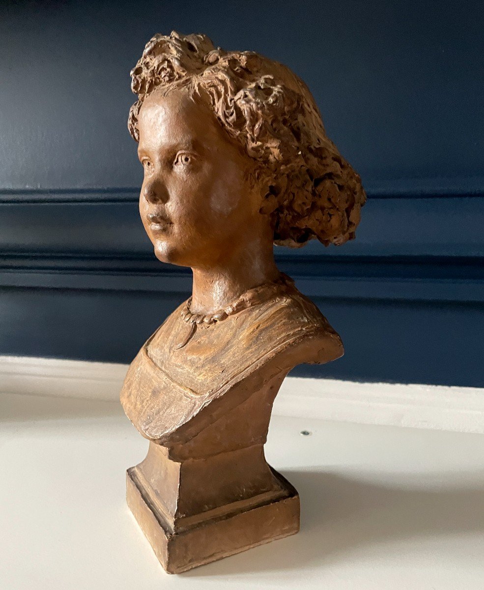 Jules Blanchard - Portrait Of A Child - Terracotta Bust - 1867 --photo-4