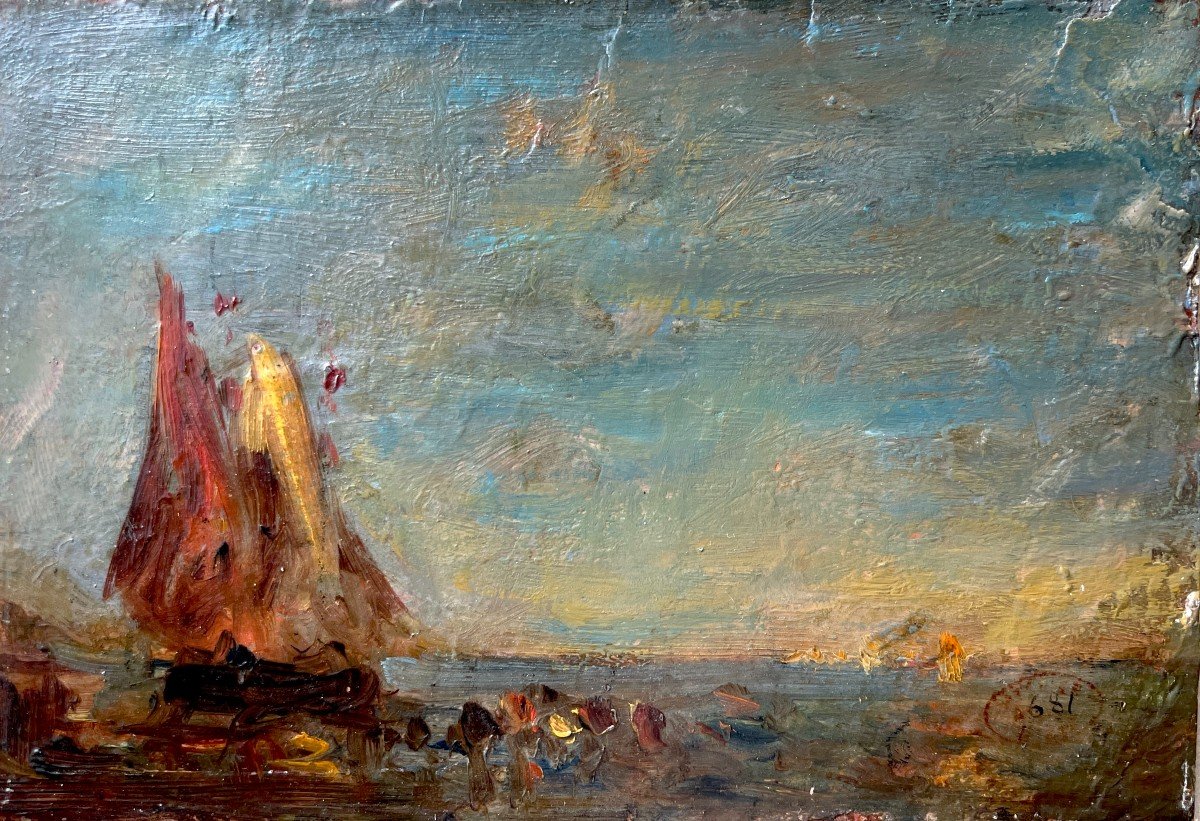 Félix Ziem - Marine - Oil On Panel - Studio Stamp - Venice