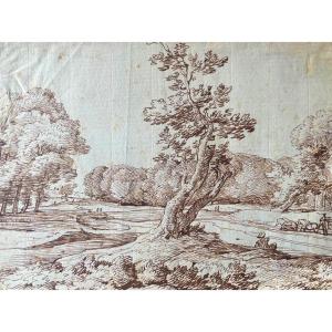 Flemish School Of The 18th Century - Circa 1730 - Horse-drawn Carriage In A Landscape - Drawing