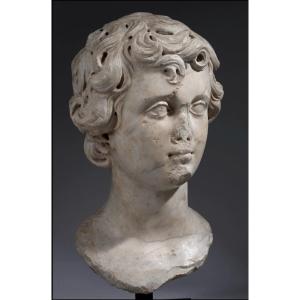 Large Marble Head - Italy - 16th Century - Portrait Of A Young Boy From The Renaissance Period 