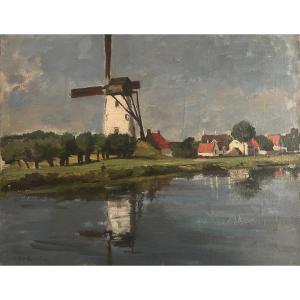 Constant Le Breton -  Paysage De Campagne Au Moulin