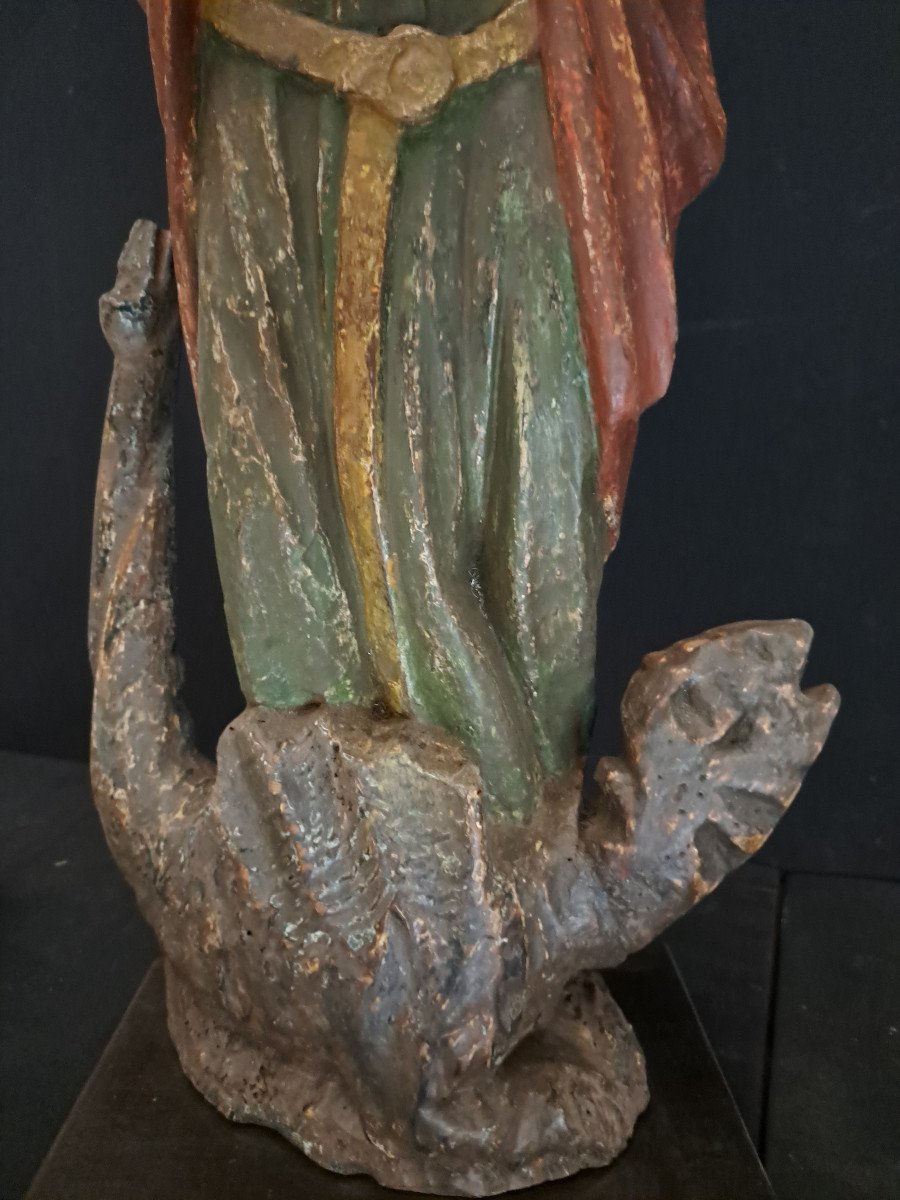 France XVIth, Sculpture Of Saint Marguerite And The Dragon H 72 Cm-photo-1