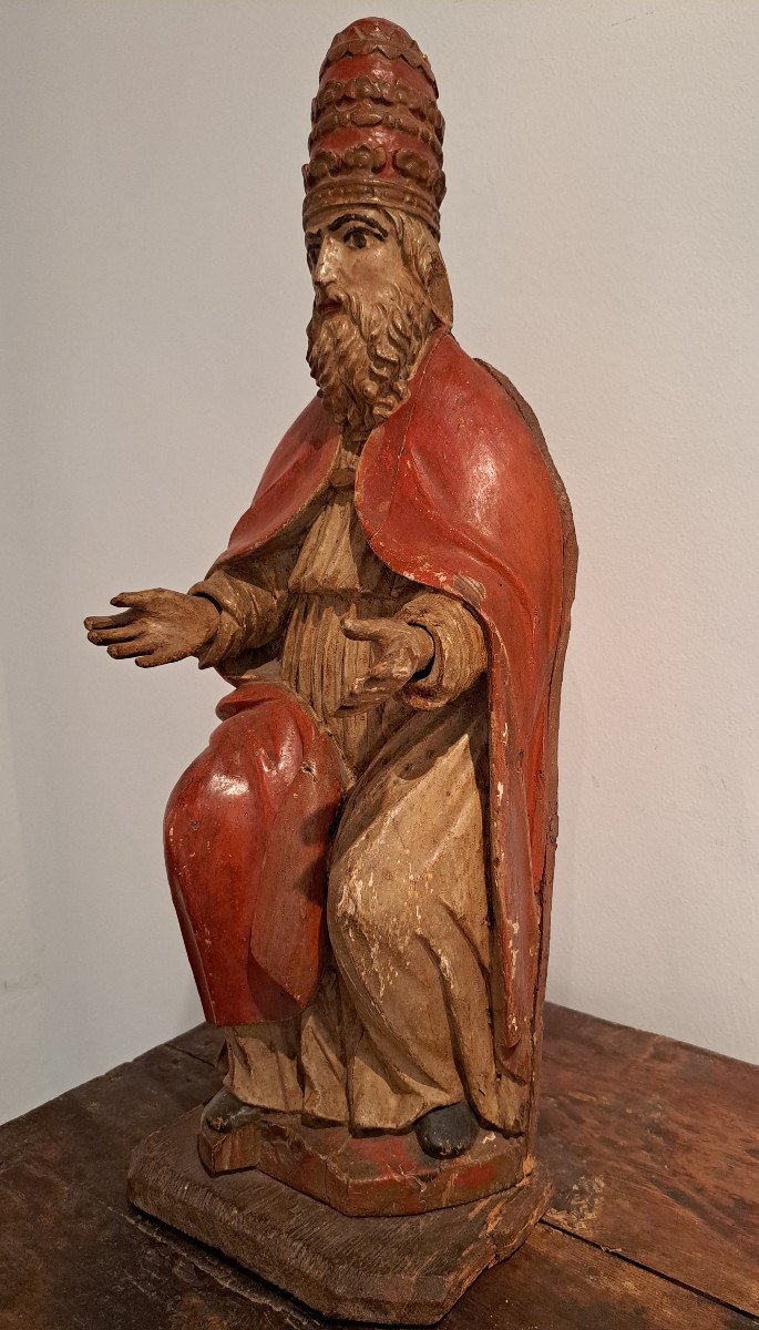 God The Father, 17th Century Polychrome Wood Sculpture (h 67 Cm)-photo-3