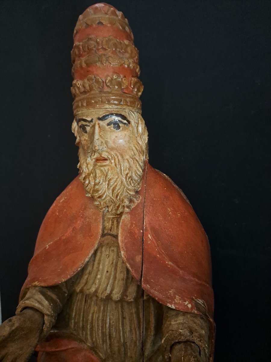 God The Father, 17th Century Polychrome Wood Sculpture (h 67 Cm)-photo-1