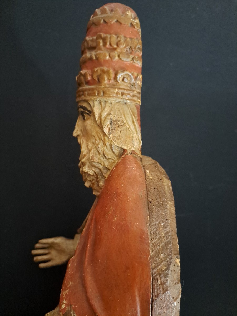 God The Father, 17th Century Polychrome Wood Sculpture (h 67 Cm)-photo-3