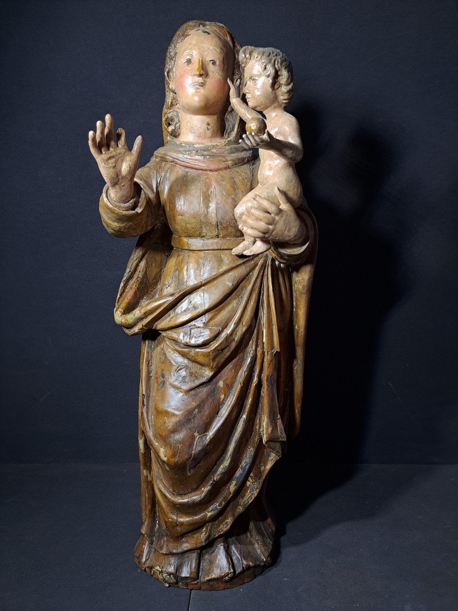 France 18th Century, Sculpture Of Virgin And Child Holding The Globe (h 66 Cm)-photo-2