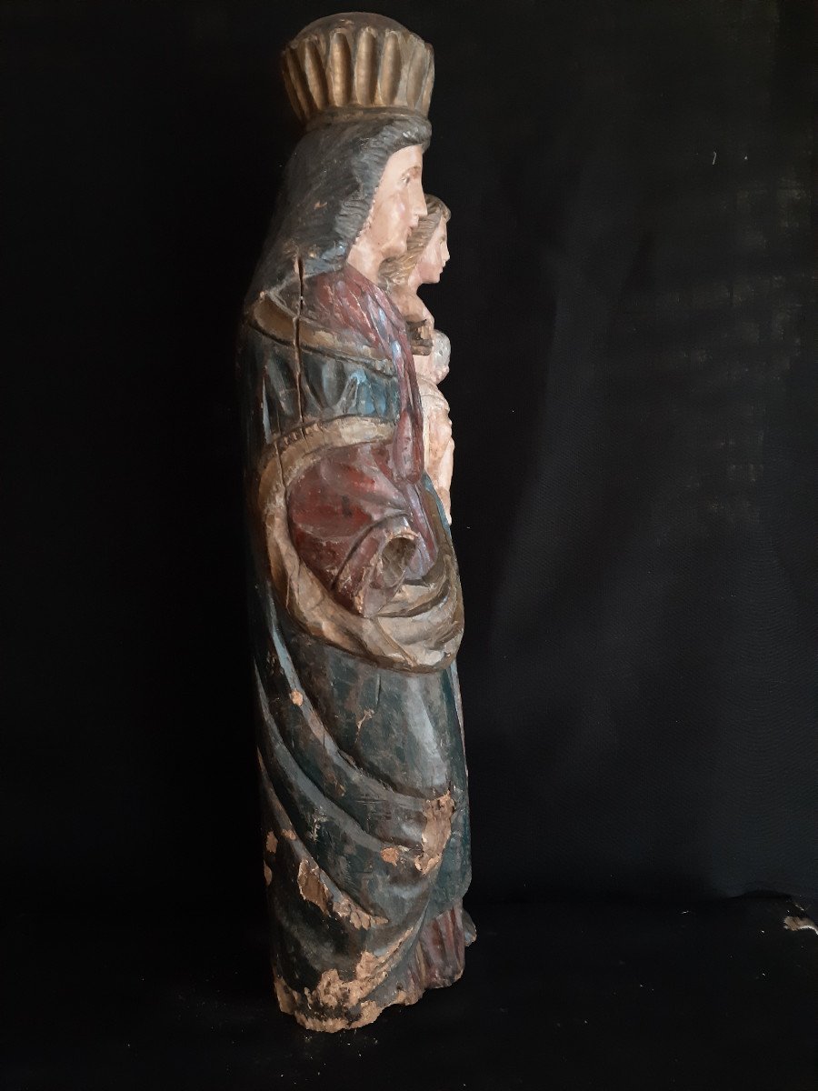 Grande Vierge à l'Enfant En Bois Sculpté, Début XIX ème  (H 107 Cm)-photo-6