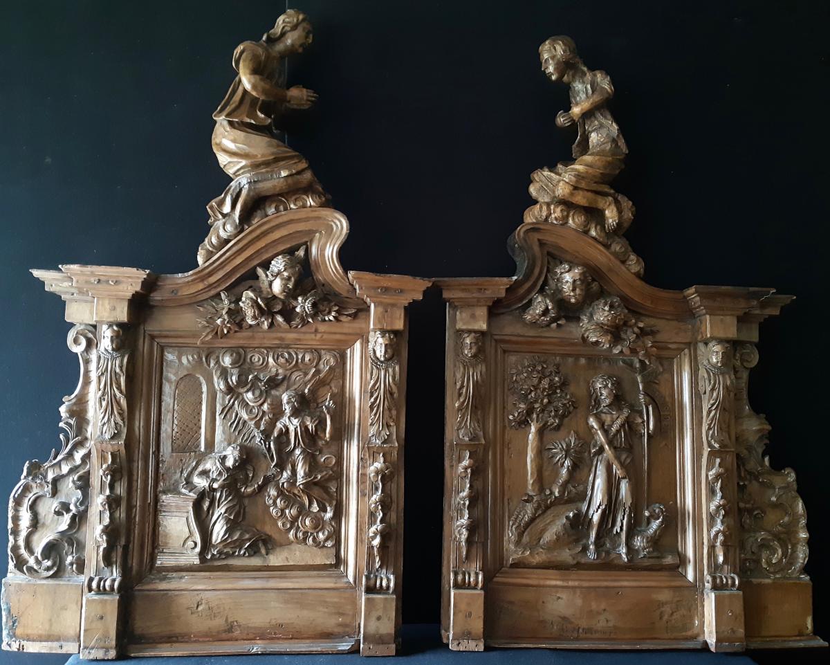 Walnut Carved Retable Elements XVII (h 67,5 Cm / L 62 Cm Each)