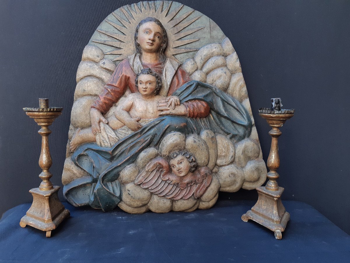 Ecole Allemande Fin XVIIIè Début XIXè :  Grand Tondo De Vierge à l'Enfant  (H 60 Cm L 57 cm)