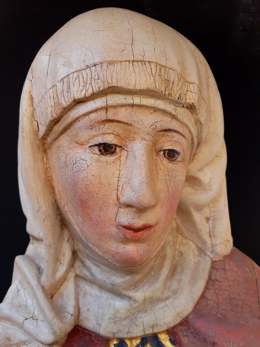 South Germany, Early 17th Century: Wooden Bust Of A Woman (h 36.5 Cm)-photo-3